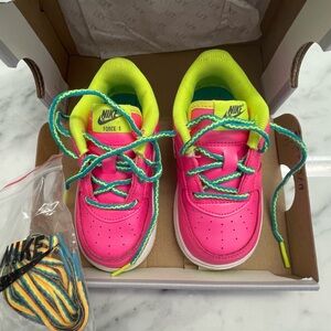 Nike Air Force 1 Baby/Toddler Shoes.  Size C7. Pink Blast/White Volt. EUC.